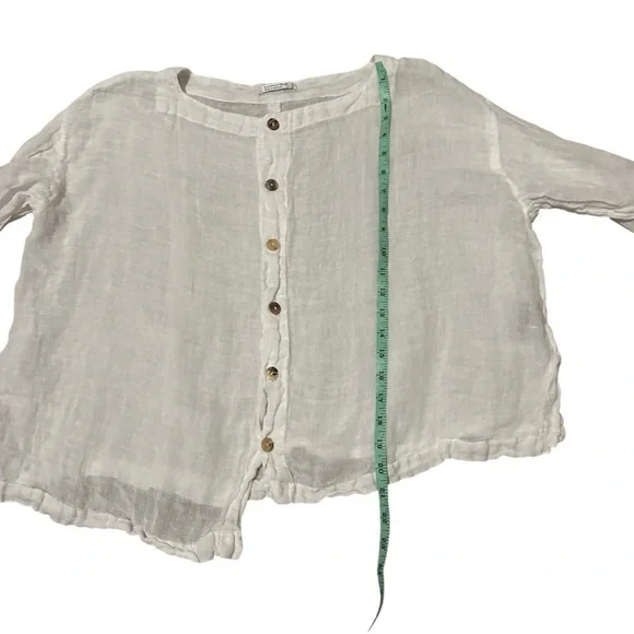 Banana Blue linen white asymmetrical top small Lagenlook oversized artsy boho - Picture 8 of 9